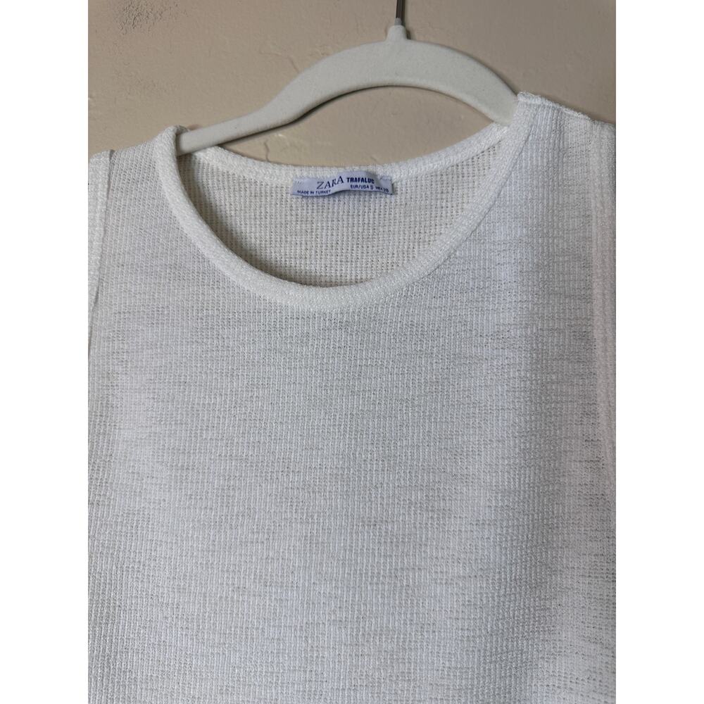 Zara White Textured Ribbed Racerback Tank Small - Picture 2 of 5